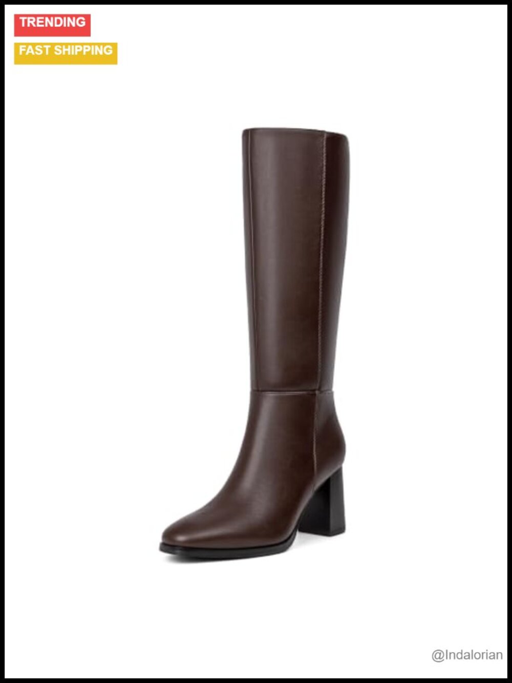 Knee High Boots Square Toe Chunky Block Heel Tall Faux Leather